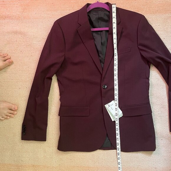 NWT H&M Skinny Fit Single-Breasted Jacket Burgundy 38R - Picture 4 of 10